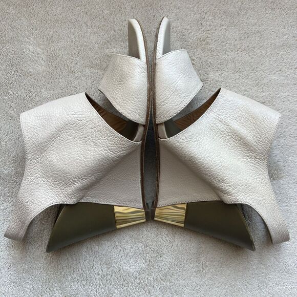 Chloe Estel Tan Leather Wedge Slingback Sandals Gold Accent Women’s EU 38 US 7.5 - Picture 4 of 16